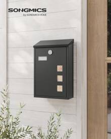 SONGMICS Modern Wall Mounted Post Box With Viewing Windows, Nameplate, Lock With Copper Core, Easy To Install, Black - Black - View 1
