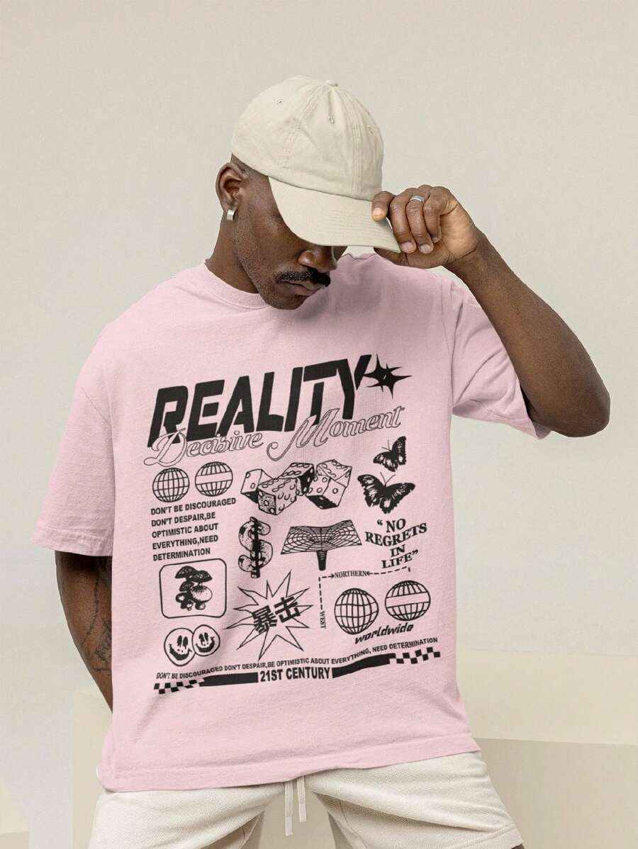 Reality Decisive Moment Men's Oversized T-Shirt 100% Premium Cotton Streetwear Shirt - Màu Hồng baby - Xem 1