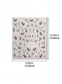 4 件装 5D 3D 黑色、橙色和红色浮雕指甲贴纸、蝴蝶、花朵、蝴蝶结、心形和千鸟格指甲贴花，适合女性在家 DIY 美甲 - 彩色 - 查看 3