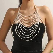 1 件别致优雅的人造珍珠手工钩针项链，可调节长度，适合派对、比基尼上衣、沙滩罩衫和季节性穿着 - STL2019 - 查看 13