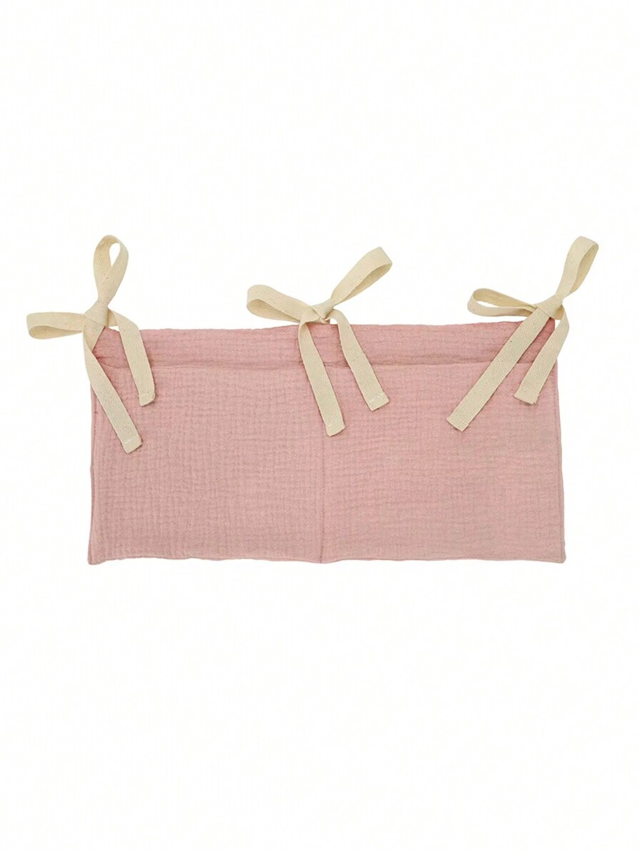 1pc Double Layer Baby Crib Hanging Storage Bag, Muslin Fabric Double