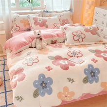 3 件套加厚毛绒羽绒被套，柔软舒适，卡通花卉图案，适用于卧室和客房，1 个羽绒被套，2 个枕套 - 花開富貴 - 查看 5
