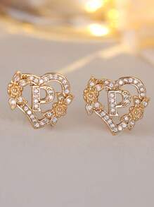 Tsnamer 1 对心形首字母耳钉，适合女孩女士，心形雕刻 26 个字母 A-Z 个性化名字花耳环，适合日常情人节母亲节珠宝生日礼物情人节、妈妈、母亲、母亲节、礼物 - 耳環 - 查看 17