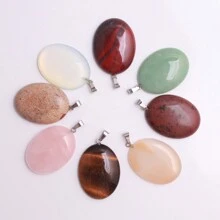 1個40*30毫米天然水晶卵形項鍊,適合女性和男性,粉色蛋白石,帶繩鍊,生日、聖誕心靈禮物,卡片包裝 - 天然石 - 查看 2