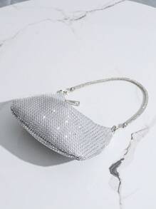 带水钻装饰的正式手拿包、手提包/手机钱包/口红盒、配套晚礼服、优雅的派对/活动单肩包、时尚迷你方形斜挎包 - 銀色 - 查看 7