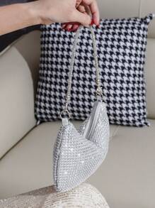 带水钻装饰的正式手拿包、手提包/手机钱包/口红盒、配套晚礼服、优雅的派对/活动单肩包、时尚迷你方形斜挎包 - 銀色 - 查看 5