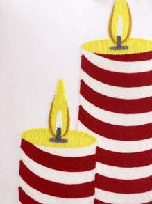 Miater 1pc Christmas Pillow Case, Velour Fabric With Embroidered Christmas Tree, Bell And Candles - Multicolor - View 9