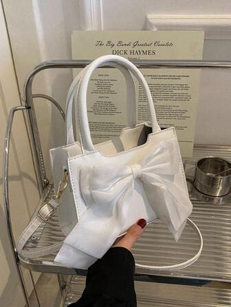 Mini Bowknot Handheld Square Bag, Valentines, Fashionable Bow Purse For Women