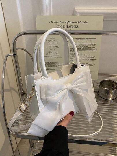 Mini Bowknot Handheld Square Bag, Valentines, Fashionable Bow Purse For Women