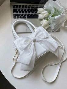 Mini Bowknot Handheld Square Bag, Valentines, Fashionable Bow Purse For Women