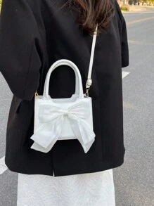 Mini Bowknot Handheld Square Bag, Valentines, Fashionable Bow Purse For Women