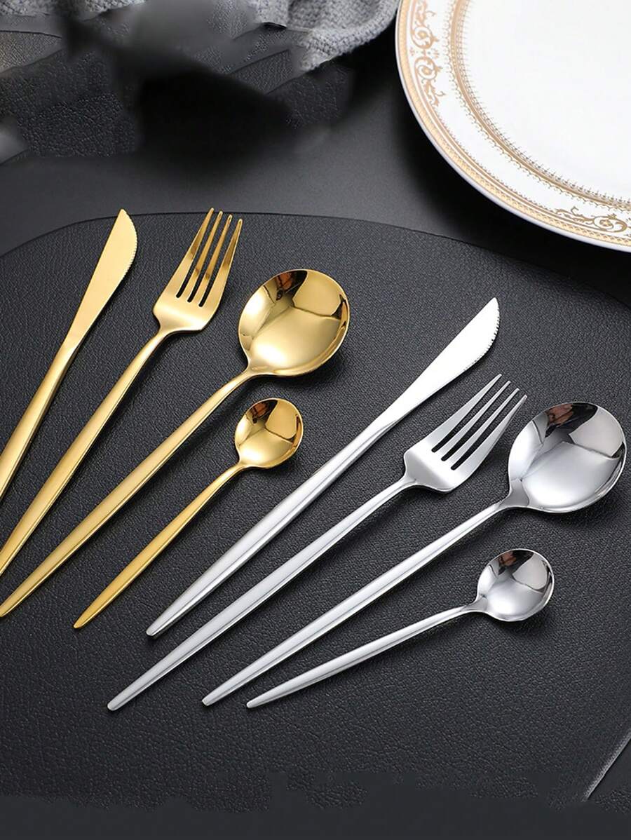 Bộ dao nĩa kiểu phương Tây bằng thép không gỉ 4 món, gồm dao và nĩa ăn bít tết, dao ăn chính, thìa tráng miệng và thìa cà phê. - Nhiều màu - Xem 1
