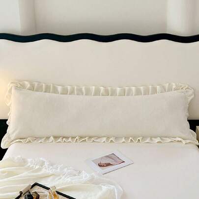 1件牛奶丝绒蕾丝情侣长枕套，柔软绒面防静电保暖法兰绒枕套，适用于卧室、客房、宿舍、全家使用