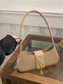 女士时尚休闲便携式纯色单肩包，适合约会、购物、郊游、四季皆宜 - 卡其色 - 查看 9