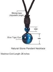 Adjustable Braided Cord Necklace With Round Black Obsidian & Purple Tiger Eye Crystal Pendant, Unisex Natural Crystal Bead Chakra Necklace - Multicolor - View 3