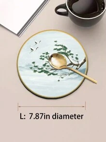 Heat Insulation Pad Waterproof Oil-Proof Round Placemat Coaster Bowl Plate Mat Anti-Scald Round Absorbent Dining Table Mat High-End Zen Chinese Style Tabletop Tea Coffee Mat Kitchen Draining Mat