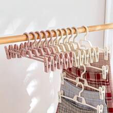 5pcs Expandable Pants Hangers, Stacking Pants Clips, Storage Solution, Non-Marking Clothes Hanger, Skirt Clip Hooks, Rotatable, Telescoping And Adjustable Garment Rack, Retail Display Hanging