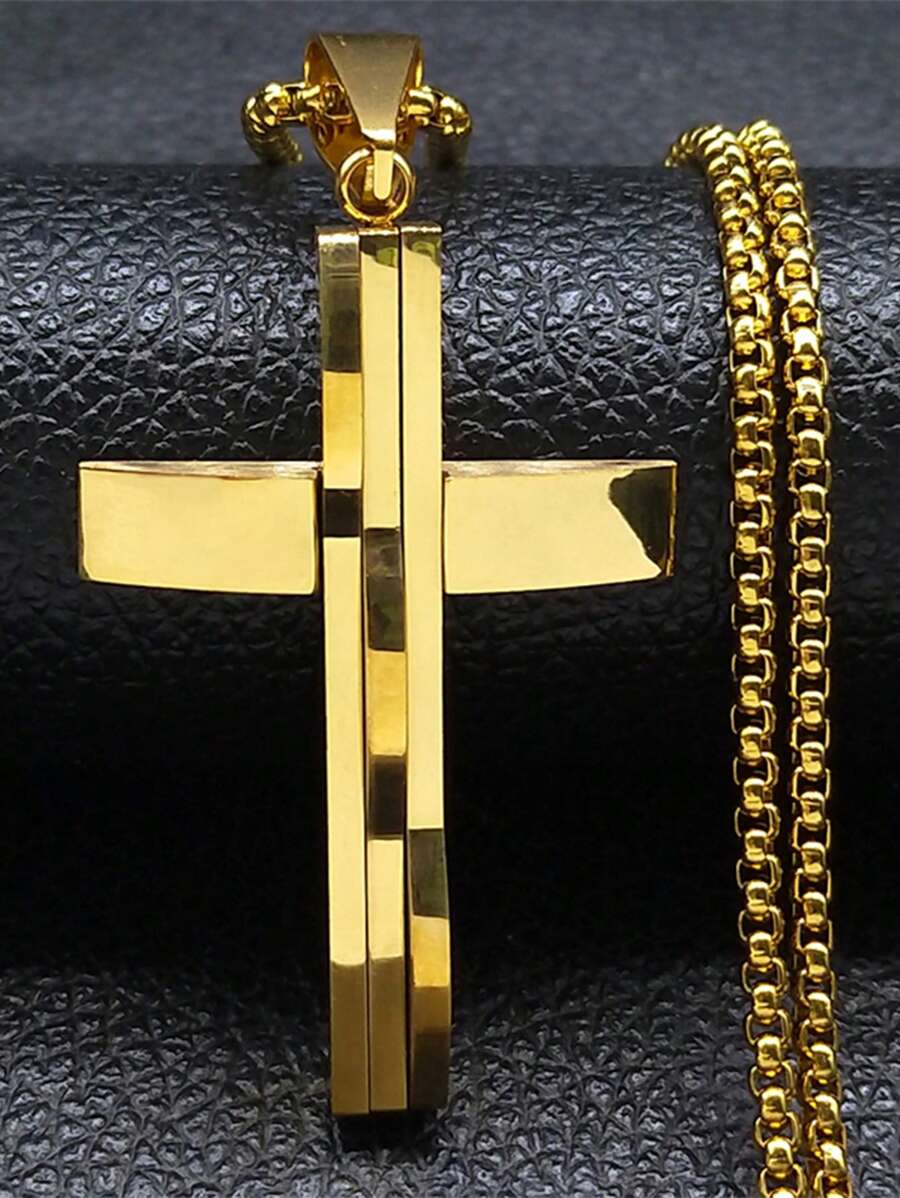 男士朋克十字架吊坠项链，男士不锈钢金银时尚配饰 - 項鍊 - 查看 1