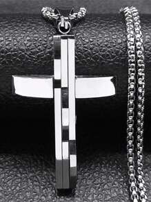 男士朋克十字架吊坠项链，男士不锈钢金银时尚配饰 - 項鍊 - 查看 2