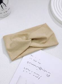 1pc Women's Apricot Simple Solid Color Elastic Ribbed Sweat Absorbing Wide Band Versatile Knotted Headband, Outdoor Activewear & Casual,Hair Accessories,Turban Headband