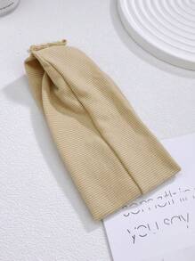 1pc Women's Apricot Simple Solid Color Elastic Ribbed Sweat Absorbing Wide Band Versatile Knotted Headband, Outdoor Activewear & Casual,Hair Accessories,Turban Headband