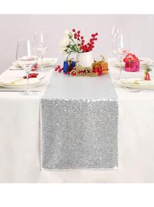 1PC Sparkly Sequin Table Runners For Wedding Decoration Glitter Table Runners Christmas Birthday Baby Shower Party Decor - Silver - View 1