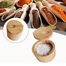 1pc Bamboo Salt Cellar, Seasoning Box/Jar With Magnetic Swivel Lid, 6oz Capacity, Suitable For Home Kitchen, Bathroom Salt, Candle, Gift, Food Storage And Organization, Kitchen Gadgets (Empty Jar), Kitchen, Cookware, Food, Cooking, Spices, Pepper, Garlic, Salt, Organizer, Party, Room Decor - Multicolor - View 5