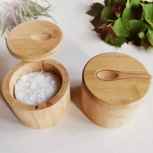 1pc Bamboo Salt Cellar, Seasoning Box/Jar With Magnetic Swivel Lid, 6oz Capacity, Suitable For Home Kitchen, Bathroom Salt, Candle, Gift, Food Storage And Organization, Kitchen Gadgets (Empty Jar), Kitchen, Cookware, Food, Cooking, Spices, Pepper, Garlic, Salt, Organizer, Party, Room Decor - Multicolor - View 1