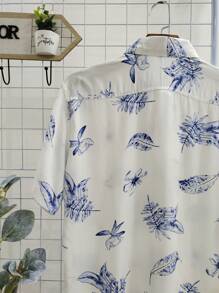 Floral Hawaiian Beach Shirt Summer Men's Short Sleeve Button Down 100% Viscose Fabric Shrinks A Little - 淺藍色 - 查看 4