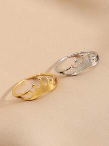 2 件不锈钢时尚简约金色银色皇冠形状戒指套装，适合女士日常佩戴或作为礼物赠送 - 彩色 - 查看 2