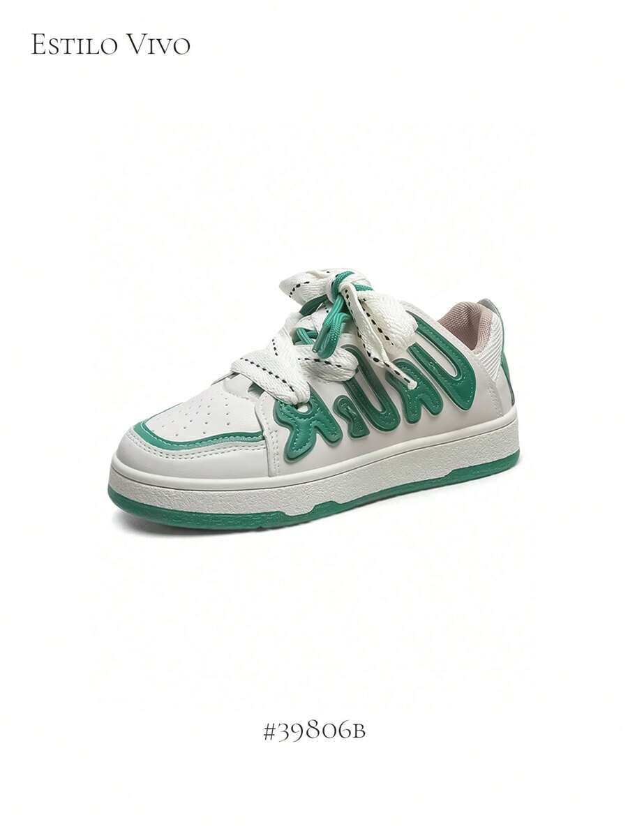 MRJNGNMRN Tenis blancos,zapatos canada,zapatos negros,suela de zapato,fitness,encaje negro,tenis plim plim,tenis para mujer,zapatos plataforma mujer,zapatos dama,zapatos casuales dama.Mujer Zapatillas deportivas de color combinado con cordón delantero. - Verde - Ver 1