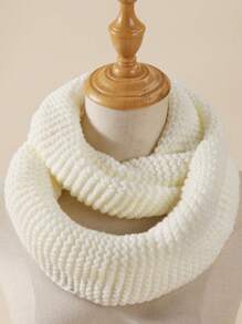 1 chiếc khăn quàng cổ dài dệt kim ấm áp mùa đông màu trơn cho nữ, xu hướng thời trang đa năng - trắng - Xem 5