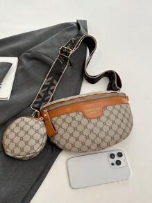 2 件套时尚女士压花腰包和胸包套装，中国风，大容量 - 灰色 - 查看 7