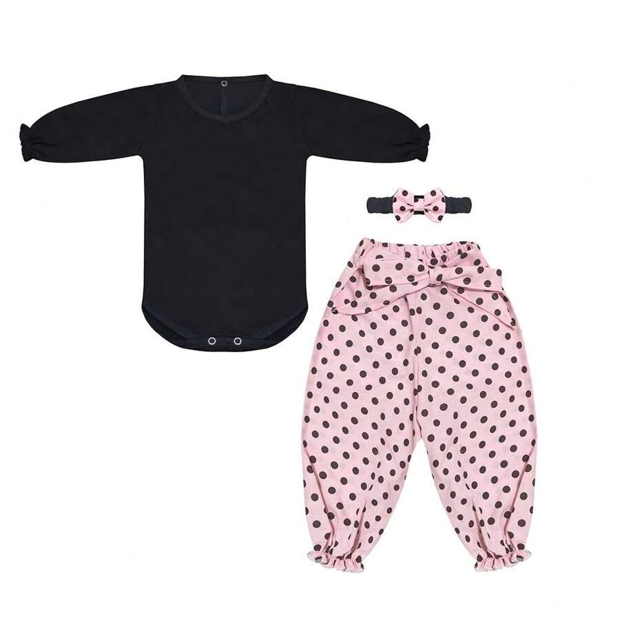Set With Very Comfortable Fabric: Pants + Bodysuit And Headband 100% Cotton Knit - 黑色 - 查看 1