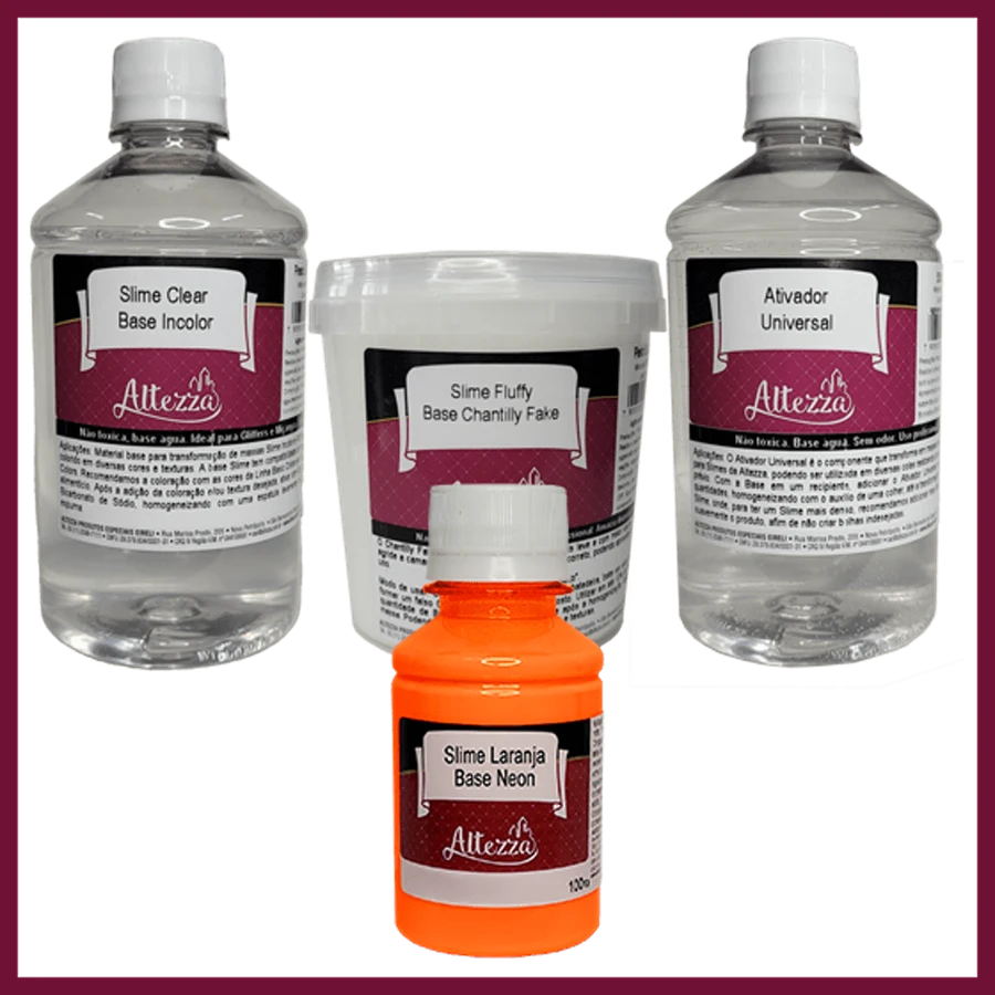 Kit Transparent Glue 500g + Activator For Universal Slime 500ml + Fluffy Chantilly 400g Altezza Altezza - Super Premium Complete Slime - Creative DIY Slimes Factory - Complete Slime Kit - Making Slimes - Offer - Special Promotion - 套裝+霓虹橘100g - 查看 1