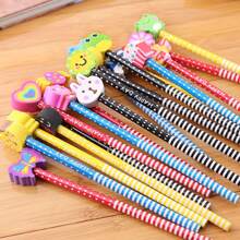 10pcs Random Cartoon Cute Pencil Writing Learning Office Pencil With Eraser Head Exam Special  Learning Stationery Prize