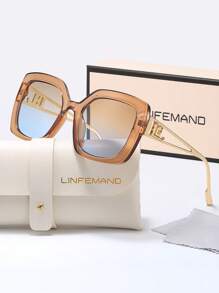 LINFEMAND Gafas decorativas de moda con lentes cuadrados degradados de colores multicolor de LINFEMAND, regalos elegantes para fiestas de verano, bodas y festivales, atuendo elegante para vacaciones de verano en la playa, al aire libre y viajes, con montura cuadrada oversize de estilo hueco