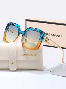 LINFEMAND Gafas decorativas de moda con lentes cuadrados degradados de colores multicolor de LINFEMAND, regalos elegantes para fiestas de verano, bodas y festivales, atuendo elegante para vacaciones de verano en la playa, al aire libre y viajes, con montura cuadrada oversize de estilo hueco