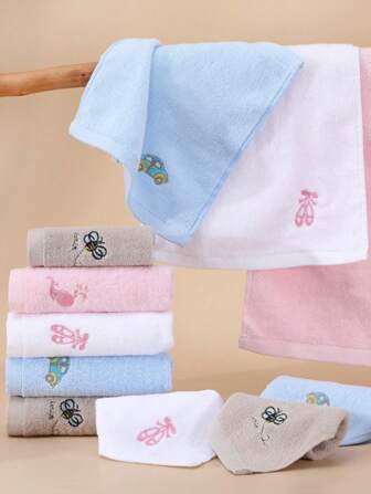 4 件可爱卡通动物和汽车刺绣小手巾，吸水速干，适用于浴室、厨房、假日、旅行、学校、男女通用、学校、返校、旅行、旅行必需品、家居必需品、毛巾、护肤品