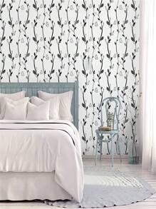 Floral Leaves And Butterflies Self-Adhesive Wallpaper 45 Cm X 5 M - Đen và trắng - Xem 3