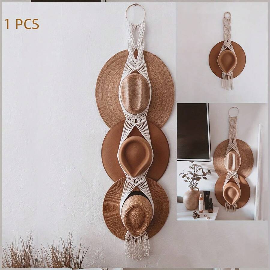 1pc 1/2/3 Tầng Giá treo mũ dệt Boho ren hoa, Giá treo mũ gắn tường, Đồ trang trí tua rua thủ công, Nghệ thuật treo tường, Trang trí phòng, Đồ sắp xếp nhà cửa, Thích hợp cho hành lang, Phòng ngủ, Nhà - Nhiều màu - Xem 1