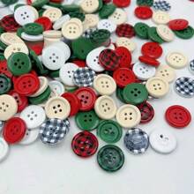 30 chiếc nút gỗ kẻ caro Giáng sinh màu đỏ và xanh lá cây thủ công DIY may trang trí, quà tặng ngày lễ - Nhiều màu - Xem 6