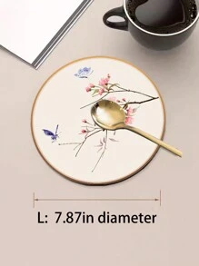 Heat Insulation Pad Waterproof Oil-Proof Round Placemat Coaster Bowl Plate Mat Anti-Scald Round Absorbent Dining Table Mat High-End Zen Chinese Style Tabletop Tea Coffee Mat Kitchen Draining Mat