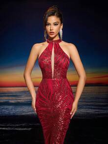 AOSHABABI 上衣“独家亮片”镂空设计鱼尾下摆长款修身迷人女士晚礼服（重量级）适合所有正式场合、音乐节、联欢晚会、婚礼嘉宾、节日派对、毕业舞会、鸡尾酒会、约会、度假和伴娘礼服、派对礼服