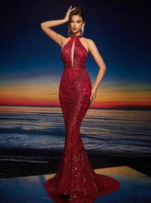 AOSHABABI 上衣“独家亮片”镂空设计鱼尾下摆长款修身迷人女士晚礼服（重量级）适合所有正式场合、音乐节、联欢晚会、婚礼嘉宾、节日派对、毕业舞会、鸡尾酒会、约会、度假和伴娘礼服、派对礼服