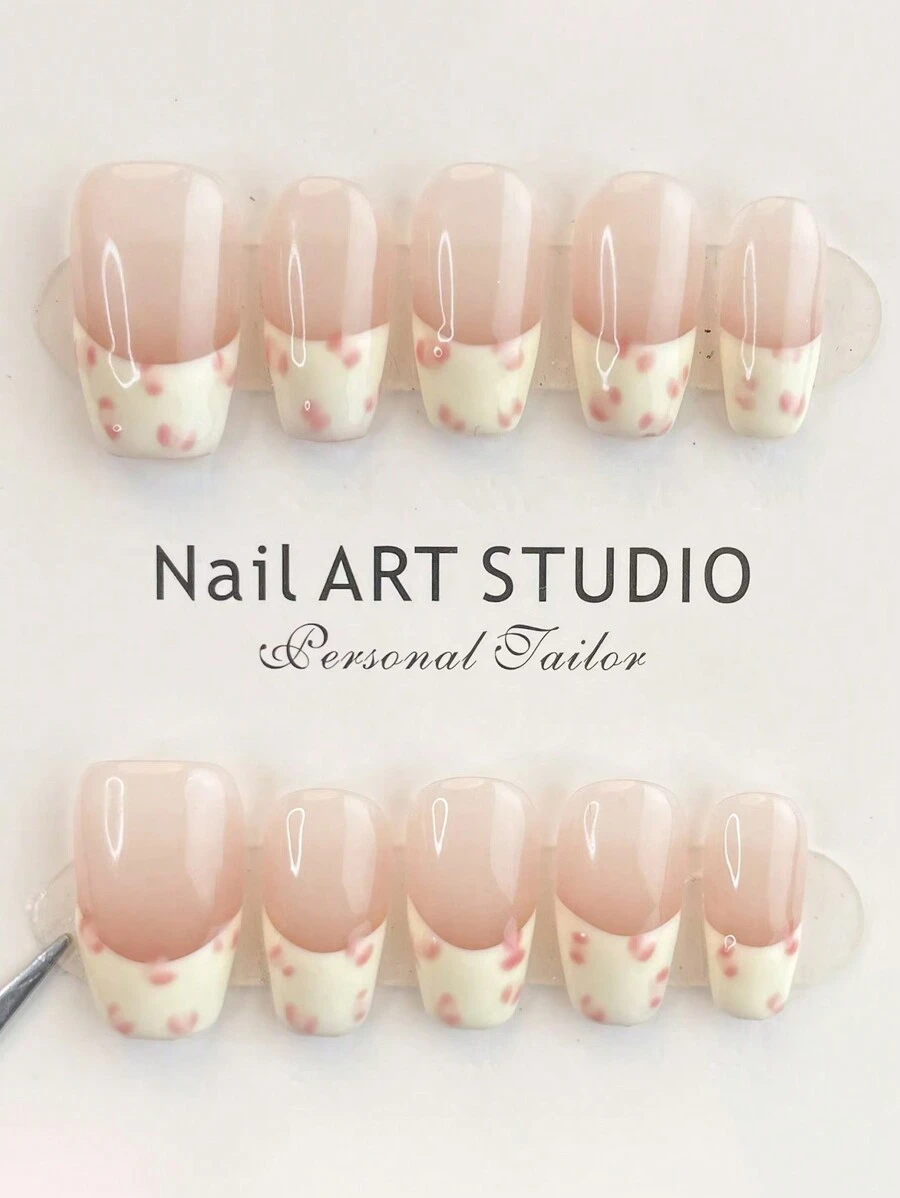 10Pcs Basic French Style Elegant Lady Short-Length Reusable Nail Stickers, Handmade Details May Vary Slightly Press On Nails Nail Supplies Nails - Multicolor - View 1