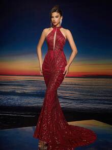 AOSHABABI 上衣“独家亮片”镂空设计鱼尾下摆长款修身迷人女士晚礼服（重量级）适合所有正式场合、音乐节、联欢晚会、婚礼嘉宾、节日派对、毕业舞会、鸡尾酒会、约会、度假和伴娘礼服、派对礼服