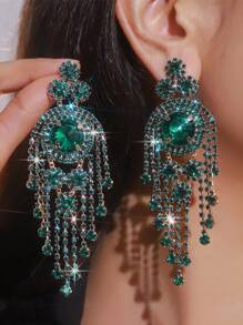 1 Cặp bông tai tua rua bằng đá Rhinestone hình học màu đỏ và xanh lá cây sang trọng, phù hợp cho trang phục dự tiệc, đám cưới, lễ hội của phụ nữ - hình học - Xem 13
