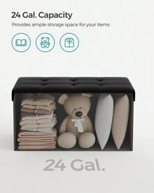 SONGMICS 储物凳，可折叠小脚凳，38 x 76 x 38 厘米脚凳，立方体储物凳，承重 300 公斤，适用于客厅、卧室、玄关，墨黑色返校宿舍储物 - 黑色 - 查看 3