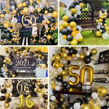 Bộ 100 bóng bay cao su đen trắng vàng dùng trang trí vòm cho tiệc sinh nhật, tiệc cưới, tiệc cô dâu, tiệc ngoài trời, trang trí quầy bar tại nhà - Nhiều màu - Xem 4